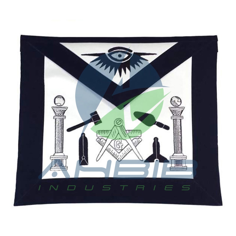 Masonic Master Mason Apron Hand Embroidered Tools Navy Blue