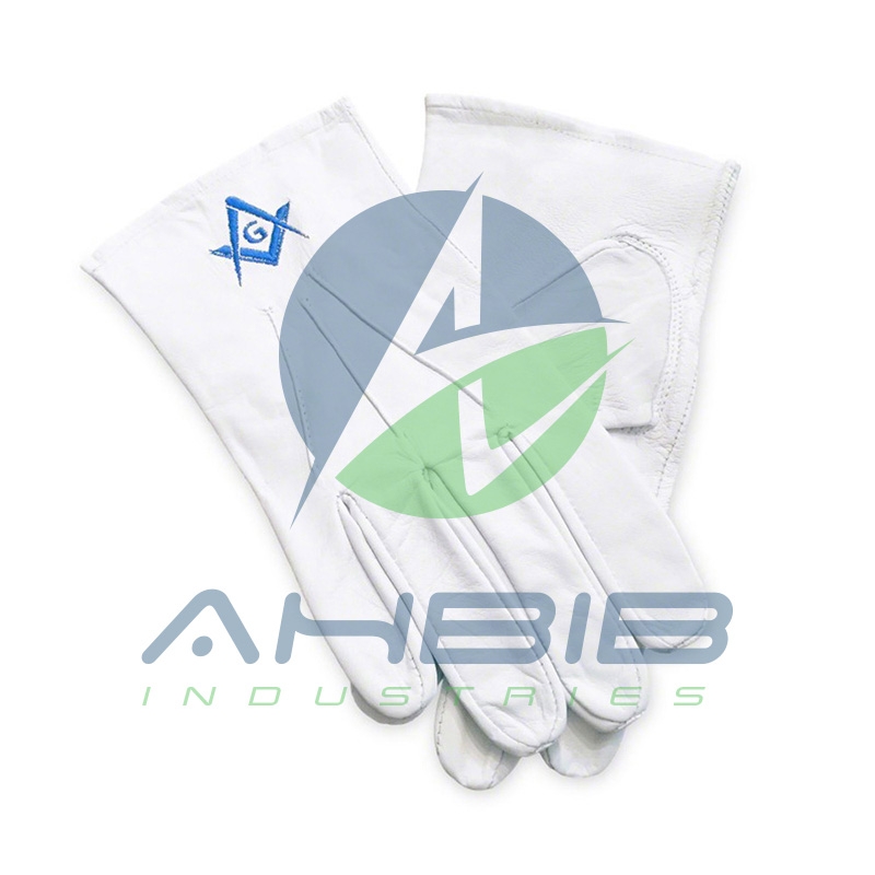 White 100% Soft Leather Masonic Gloves With SQ & Compass G