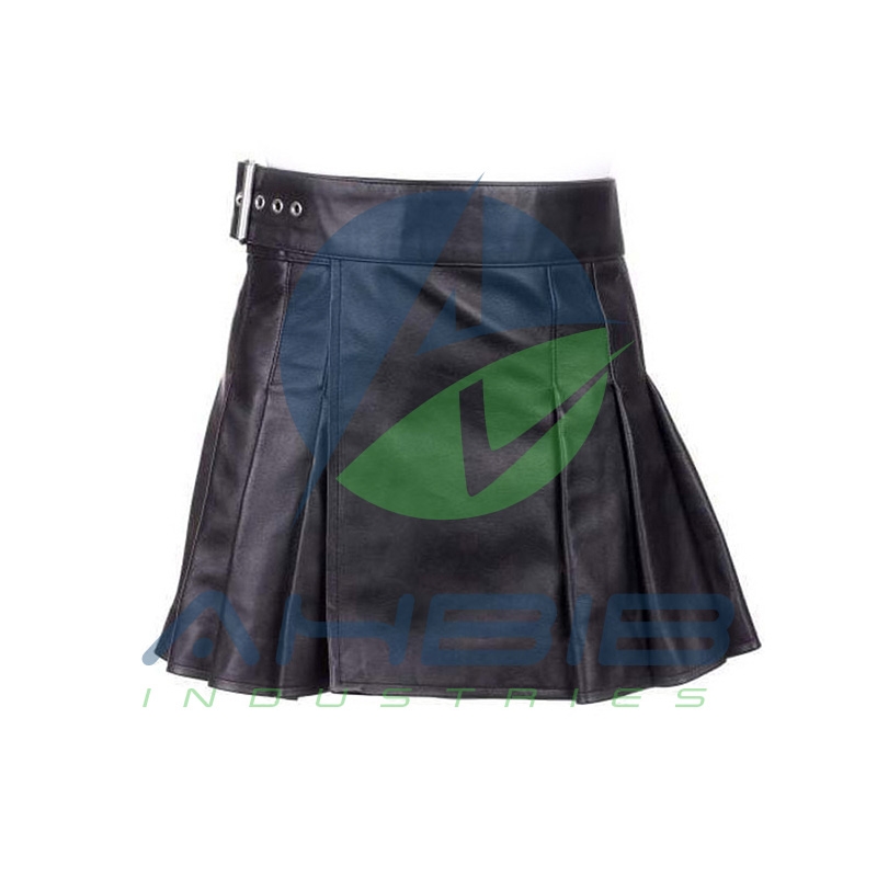 Ladies Black Leather Mini Kilt