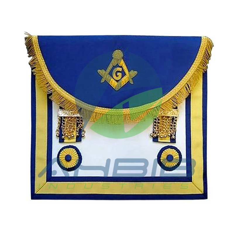 Master Mason Handmade Embroidered Apron Blue And Yellow