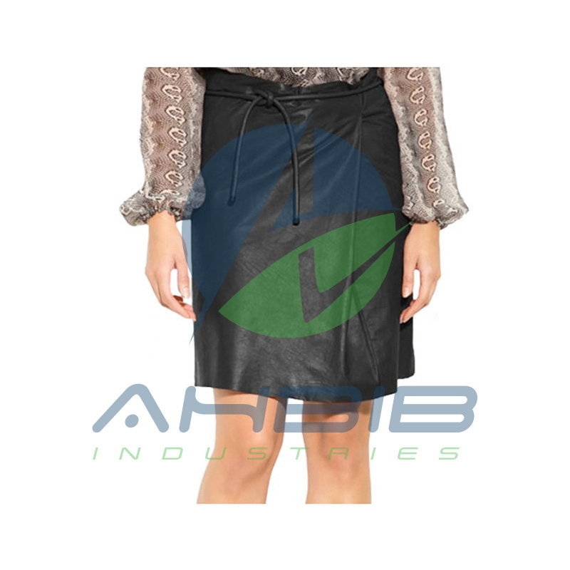 Robust Lambskin Tie Waist Leather Skirt