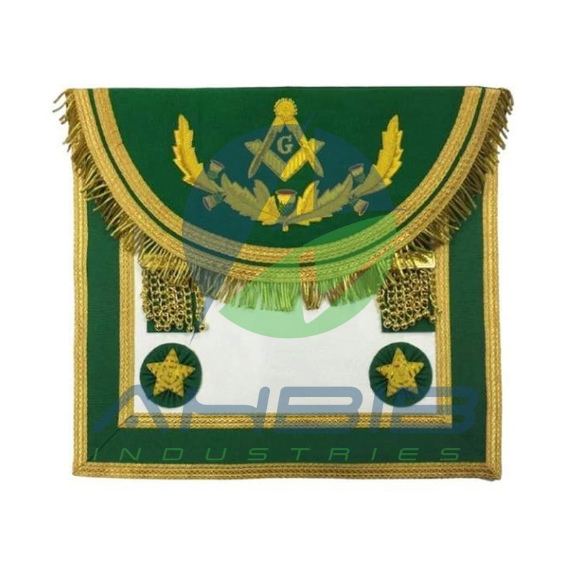 Scottish Rite Master Mason Handmade Apron Green With Vine Work