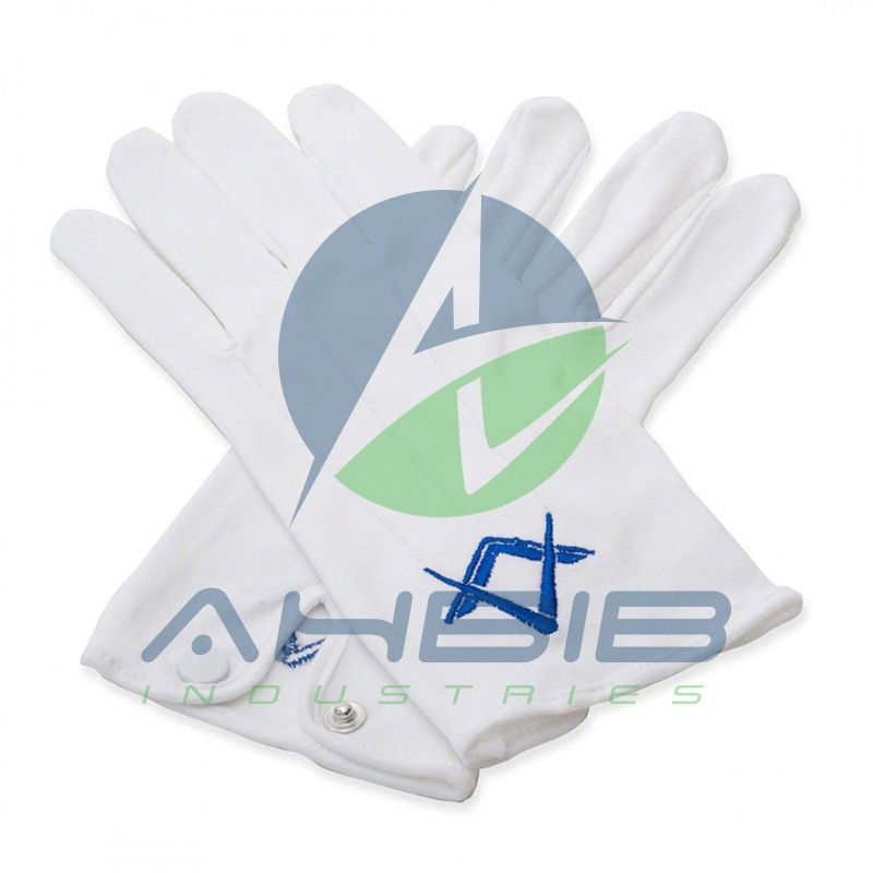 100% Cotton Gloves With Royal Blue Square & Compass